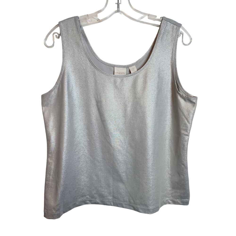 Chico's Size 2 Silver Metallic Shell/Sleeveless Top, Large